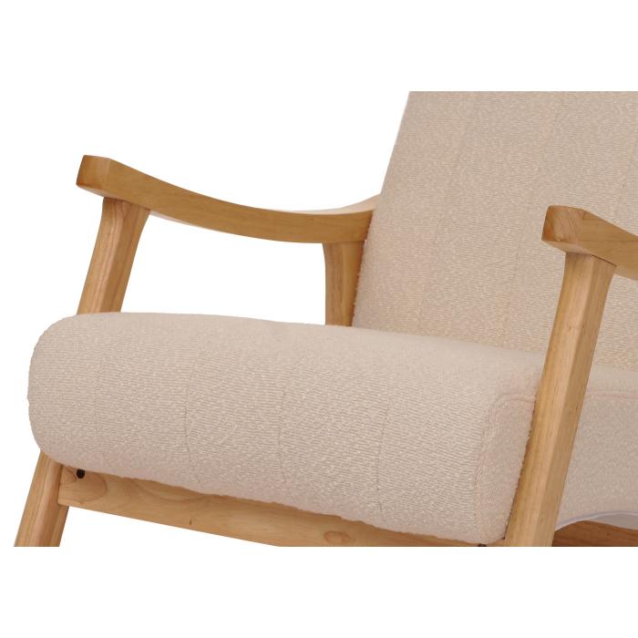 Schaukelstuhl HWC-K10, Relaxsessel, Holz FSC Stoff/Textil Boucl (450g/m) ~ beige, Gestell natur