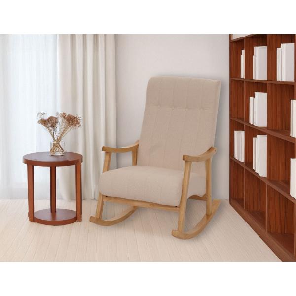 Stimmungsbild fr Produkt Schaukelstuhl HWC-K10, Relaxsessel, Holz FSC Stoff/Textil Boucl (450g/m) ~ beige, Gestell natur