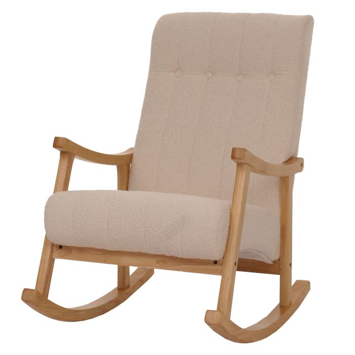 Schaukelstuhl HWC-K10, Relaxsessel, Holz FSC Stoff/Textil Boucl (450g/m) ~ beige, Gestell natur