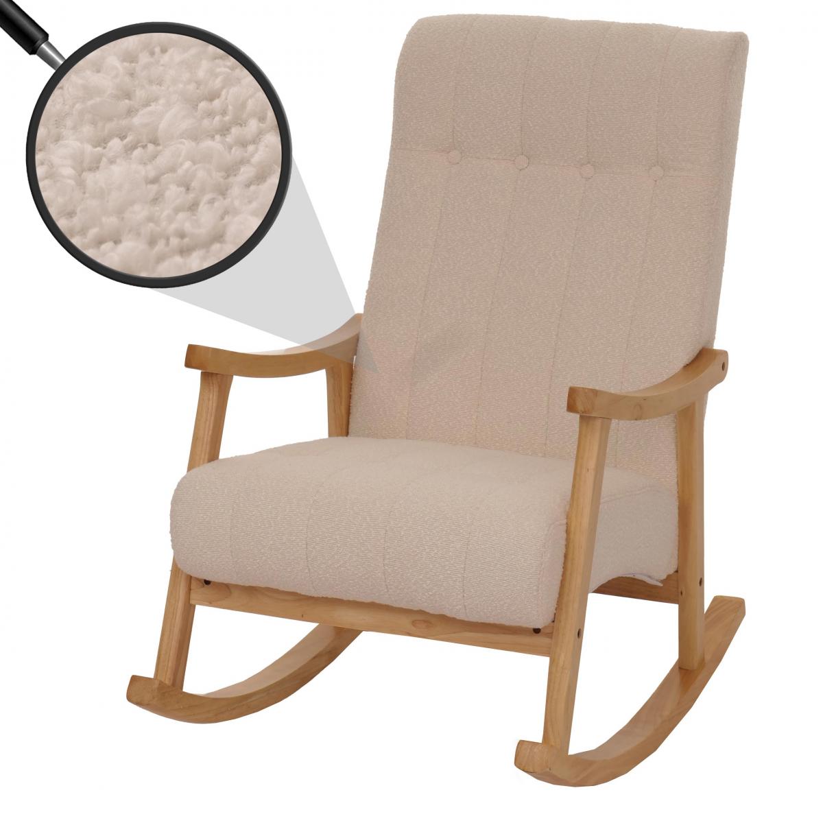 Schaukelstuhl HWC-K10, Relaxsessel, Holz FSC Stoff/Textil Boucl (450g/m) ~ beige, Gestell natur