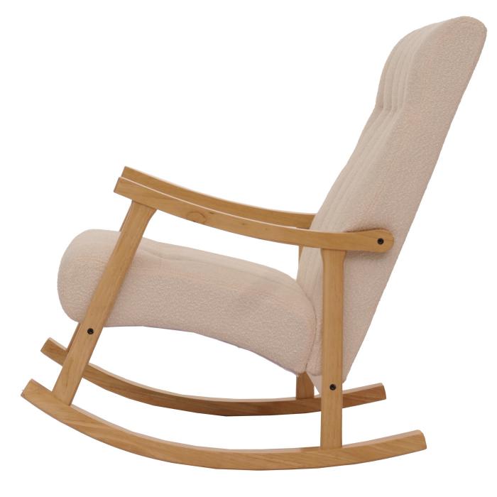 Schaukelstuhl HWC-K10, Relaxsessel, Holz FSC Stoff/Textil Boucl (450g/m) ~ beige, Gestell natur