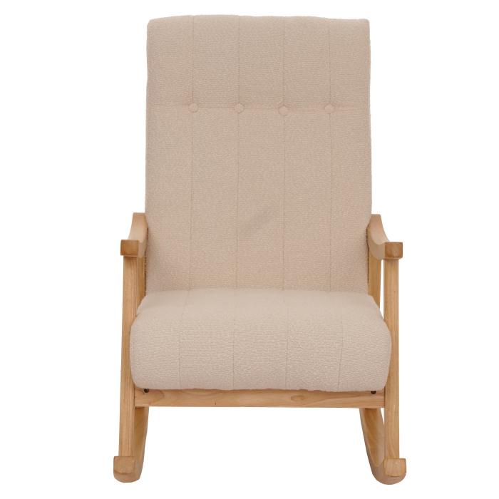 Schaukelstuhl HWC-K10, Relaxsessel, Holz FSC Stoff/Textil Boucl (450g/m) ~ beige, Gestell natur