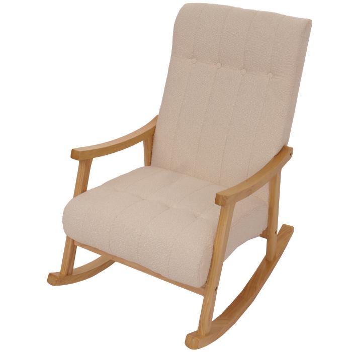 Schaukelstuhl HWC-K10, Relaxsessel, Holz FSC Stoff/Textil Boucl (450g/m) ~ beige, Gestell natur