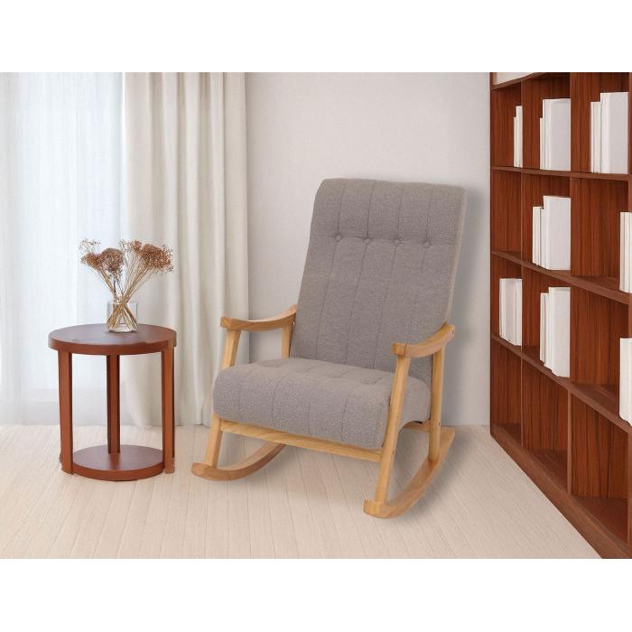 Schaukelstuhl HWC-K10, Relaxsessel, Holz FSC Stoff/Textil Boucl (450g/m) ~ grau, Gestell natur