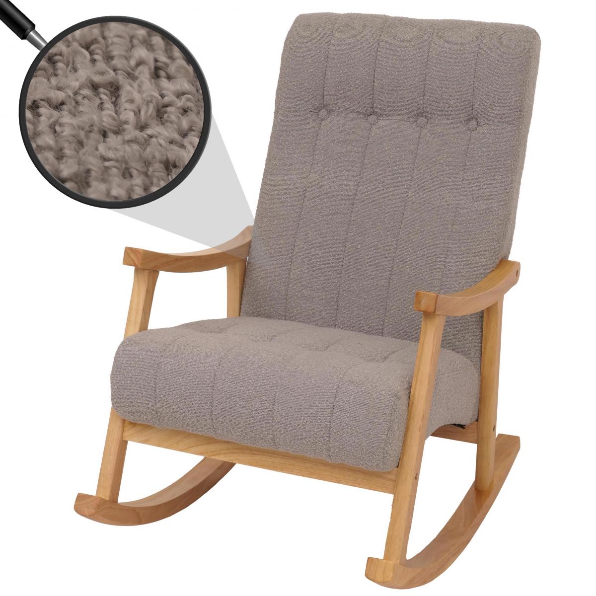 Schaukelstuhl HWC-K10, Relaxsessel, Holz FSC Stoff/Textil Boucl (450g/m) ~ grau, Gestell natur