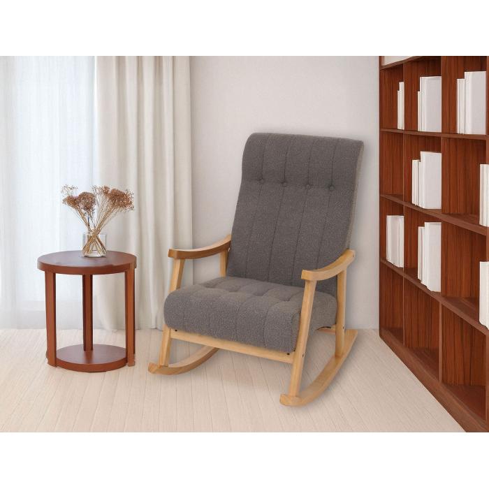 Schaukelstuhl HWC-K10, Relaxsessel, Holz FSC Stoff/Textil Boucl (450g/m) ~ dunkelgrau, Gestell natur