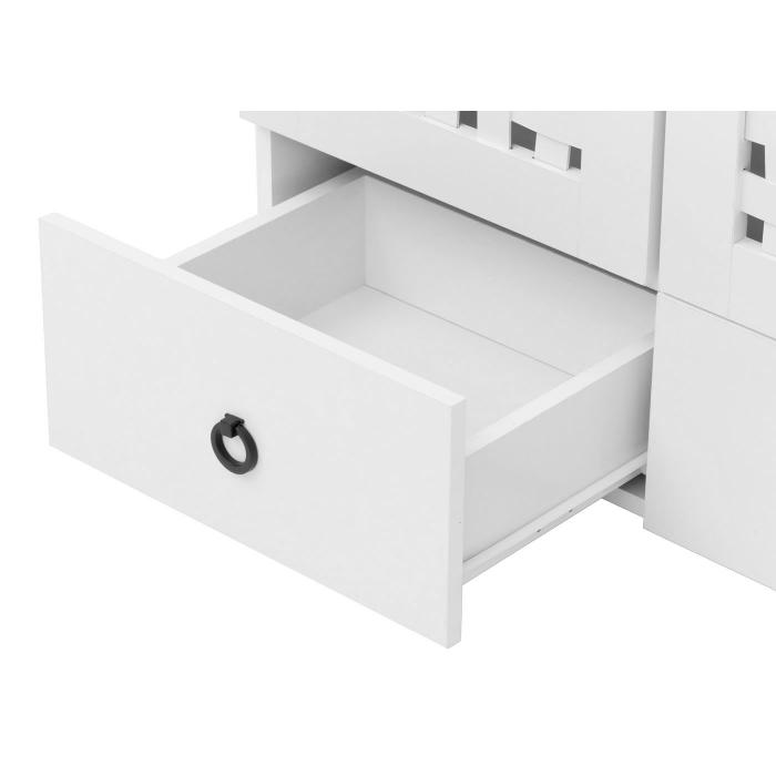 Schrank HWC-N87, Wohnzimmerschrank, 3D-Flecht-Design 2 Tren 3 Staufcher 2 Schubladen Soft-Close, 138x80x36cm ~ wei