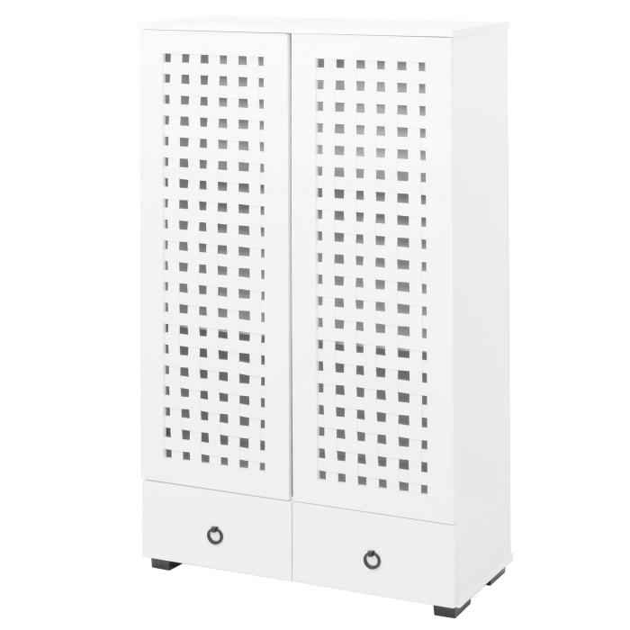 Schrank HWC-N87, Wohnzimmerschrank, 3D-Flecht-Design 2 Tren 3 Staufcher 2 Schubladen Soft-Close, 138x80x36cm ~ wei