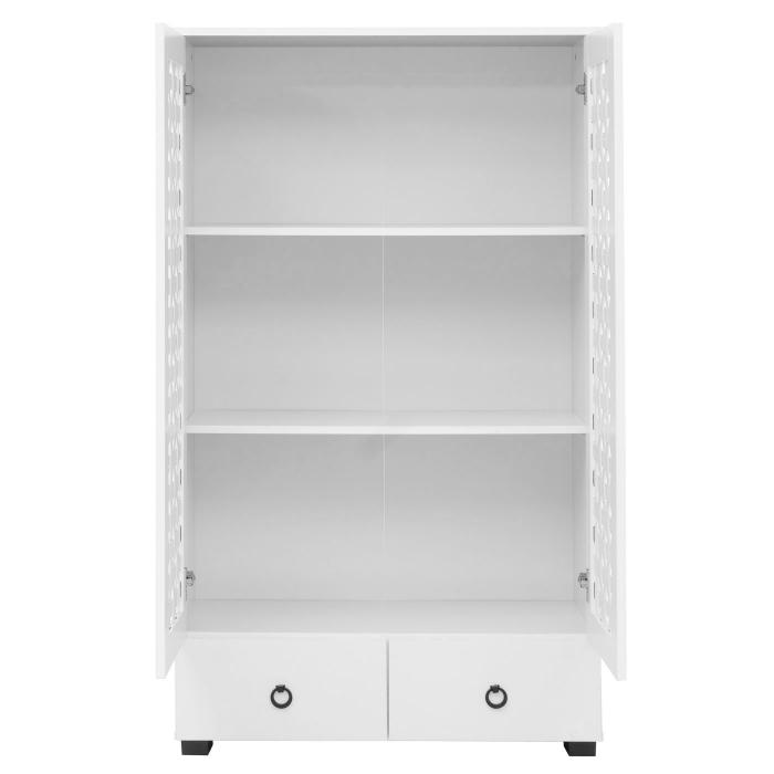 Schrank HWC-N87, Wohnzimmerschrank, 3D-Flecht-Design 2 Tren 3 Staufcher 2 Schubladen Soft-Close, 138x80x36cm ~ wei