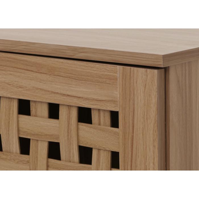 Schrank HWC-N87, Wohnzimmerschrank, 3D-Flecht-Design 2 Tren 3 Staufcher 2 Schubladen Soft-Close, 138x80x36cm ~ braun