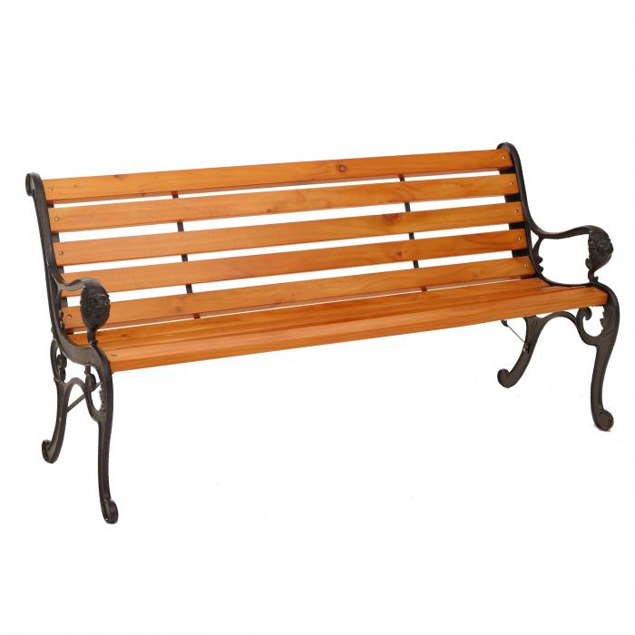 Gartenbank HWC-O25, Sitzbank Parkbank Holzbank 3-Sitzer, Gusseisen Holz Kiefer FSC-zertifiziert, 164cm ~ teak