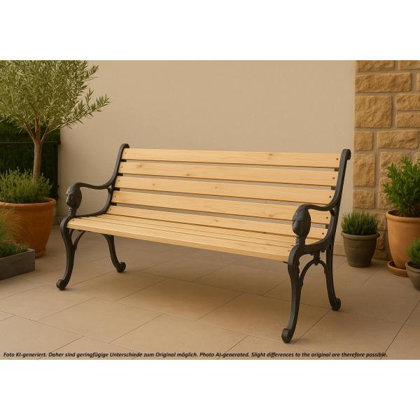 Gartenbank HWC-O25, Sitzbank Parkbank Holzbank 3-Sitzer, Gusseisen Holz Kiefer FSC-zertifiziert, 164cm ~ natur