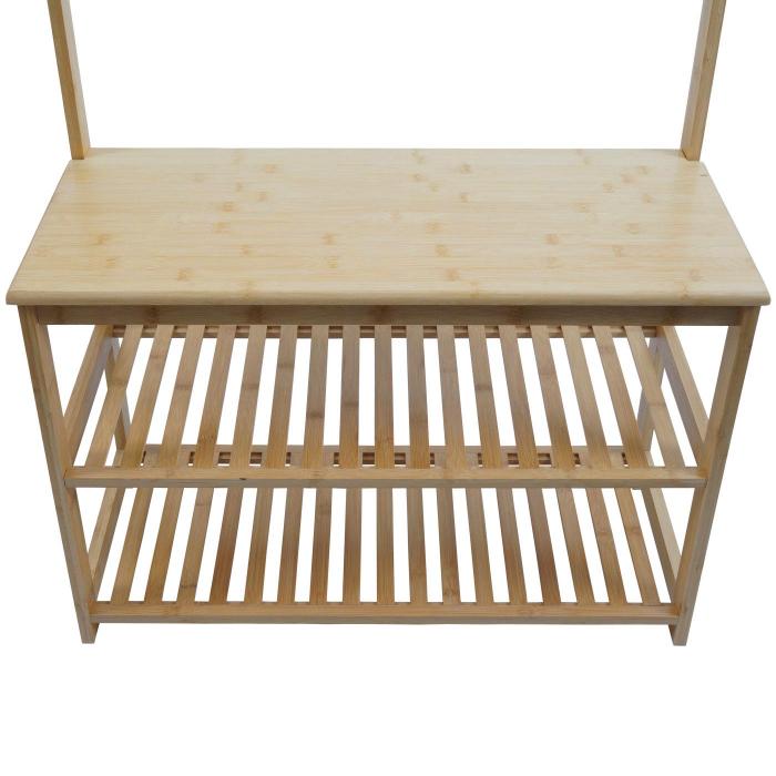 Bambus Standgarderobe HWC-N82, Garderobenstnder Schuhregal Sitzbank Schuhbank, Kleiderhaken FSC 170x70x31cm