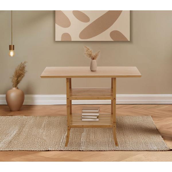 Stimmungsbild fr Produkt Bambus Tisch HWC-N84, Balkontisch Beistelltisch Esszimmertisch Mehrzwecktisch, FSC-zertifiziert 100x60cm