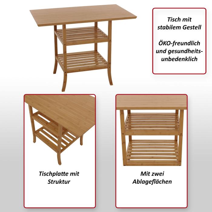 Bambus Tisch HWC-N84, Balkontisch Beistelltisch Esszimmertisch Mehrzwecktisch, FSC-zertifiziert 100x60cm
