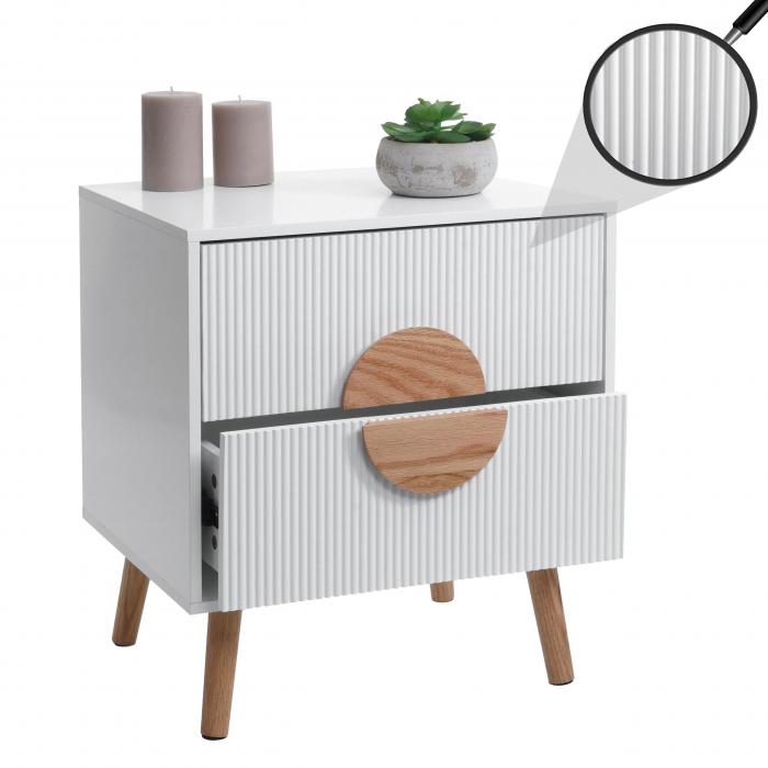 Nachttisch HWC-N89, Kommode Beistelltisch Nachtschrank, 3D-Design Schublade Melamin Holz, 55x48x41cm ~ wei