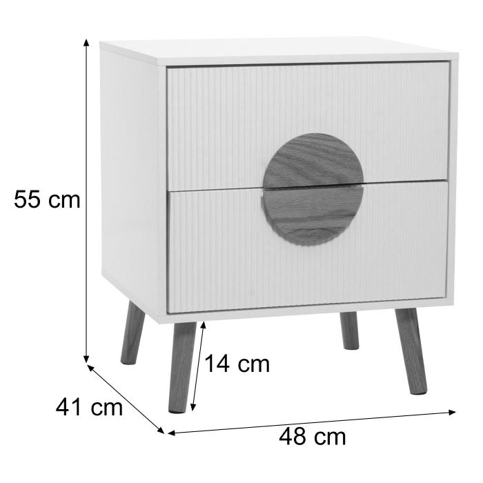 Nachttisch HWC-N89, Kommode Beistelltisch Nachtschrank, 3D-Design Schublade Melamin Holz, 55x48x41cm ~ wei