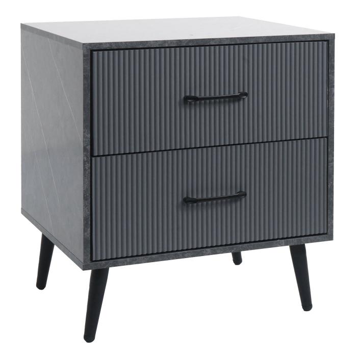 Nachttisch HWC-N89, Kommode Beistelltisch Nachtschrank, 3D-Design Schublade Melamin Holz, 55x48x41cm ~ Marmor-Optik grau