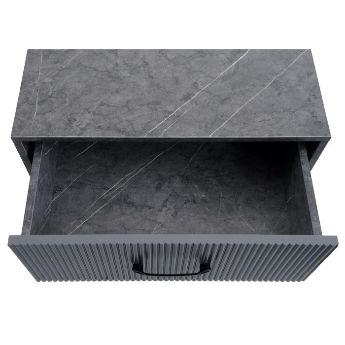 Nachttisch HWC-N89, Kommode Beistelltisch Nachtschrank, 3D-Design Schublade Melamin Holz, 55x48x41cm ~ Marmor-Optik grau