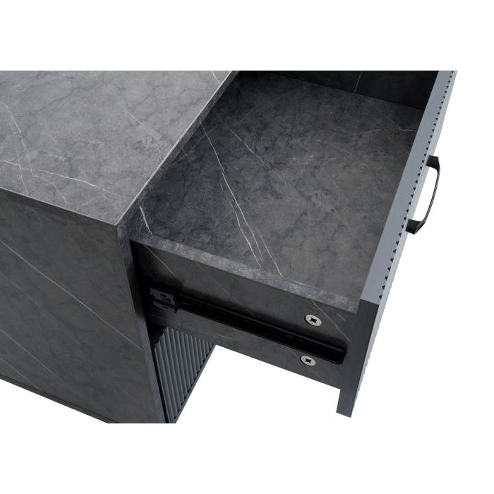 Nachttisch HWC-N89, Kommode Beistelltisch Nachtschrank, 3D-Design Schublade Melamin Holz, 55x48x41cm ~ Marmor-Optik grau