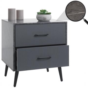 Nachttisch HWC-N89, Kommode Beistelltisch Nachtschrank, 3D-Design Schublade Melamin Holz, 55x48x41cm ~ Marmor-Optik grau