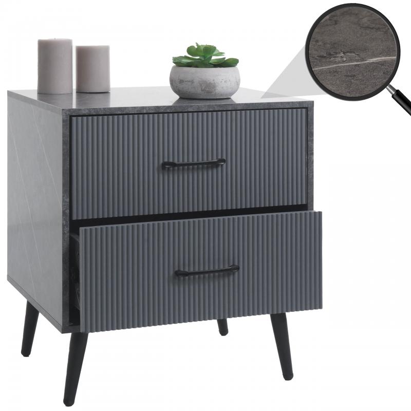 Nachttisch HWC-N89, Kommode Beistelltisch Nachtschrank, 3D-Design Schublade Melamin Holz, 55x48x41cm ~ Marmor-Optik grau