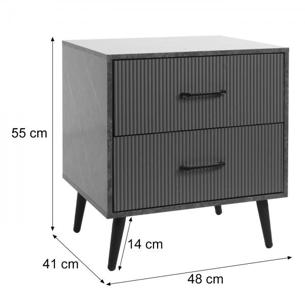 Nachttisch HWC-N89, Kommode Beistelltisch Nachtschrank, 3D-Design Schublade Melamin Holz, 55x48x41cm ~ Marmor-Optik grau