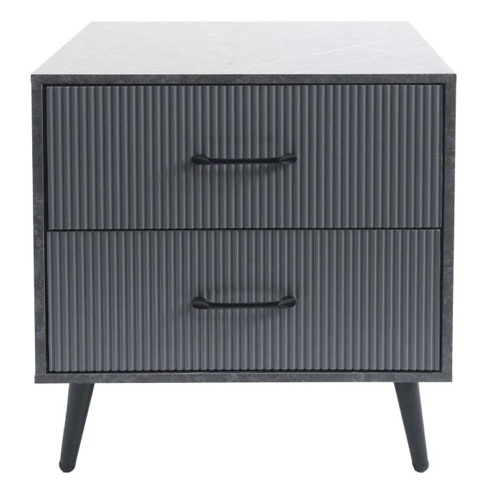 Nachttisch HWC-N89, Kommode Beistelltisch Nachtschrank, 3D-Design Schublade Melamin Holz, 55x48x41cm ~ Marmor-Optik grau