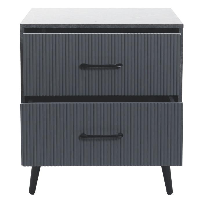 Nachttisch HWC-N89, Kommode Beistelltisch Nachtschrank, 3D-Design Schublade Melamin Holz, 55x48x41cm ~ Marmor-Optik grau