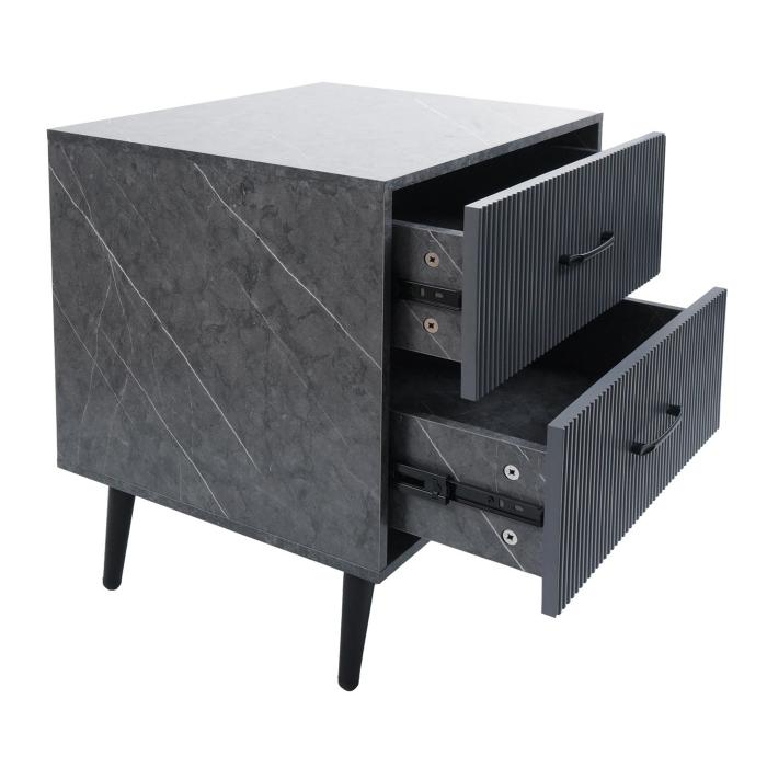 Nachttisch HWC-N89, Kommode Beistelltisch Nachtschrank, 3D-Design Schublade Melamin Holz, 55x48x41cm ~ Marmor-Optik grau