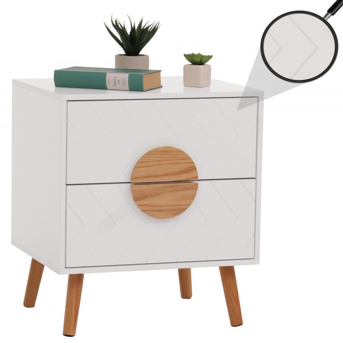 Nachttisch HWC-N89, Kommode Beistelltisch Nachtschrank, Schublade Fischgrtenmuster Melamin Holz, 55x48x40cm ~ wei