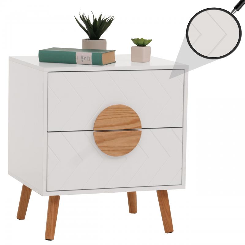Nachttisch HWC-N89, Kommode Beistelltisch Nachtschrank, Schublade Fischgrtenmuster Melamin Holz, 55x48x40cm ~ wei