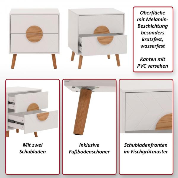Nachttisch HWC-N89, Kommode Beistelltisch Nachtschrank, Schublade Fischgrtenmuster Melamin Holz, 55x48x40cm ~ wei