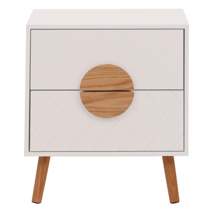 Nachttisch HWC-N89, Kommode Beistelltisch Nachtschrank, Schublade Fischgrtenmuster Melamin Holz, 55x48x40cm ~ wei