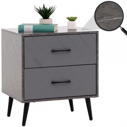 Nachttisch HWC-N89, Beistelltisch Nachtschrank, Schublade Fischgrtenmuster Melamin Holz, 55x48x40cm ~ Marmor-Optik grau