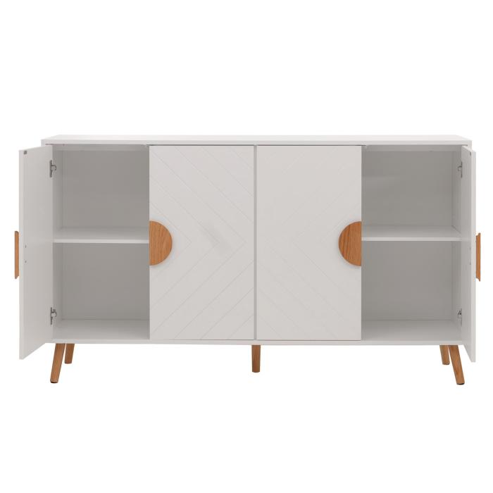 Sideboard HWC-N89, Kommode Schrank Highboard Anrichte, Fischgrtenmuster Melamin Holz, 88x150x40cm ~ wei