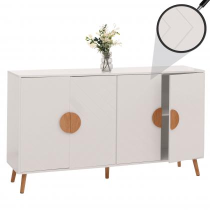Sideboard HWC-N89, Kommode Schrank Highboard Anrichte, Fischgrtenmuster Melamin Holz, 88x150x40cm ~ wei