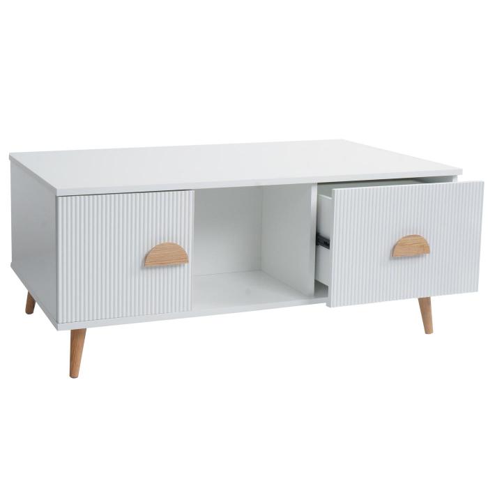 Couchtisch HWC-N89, Beistelltisch Sofatisch, Schubladen Tren Fcher 3D-Design Melamin Holz, 43x100x60cm ~ wei