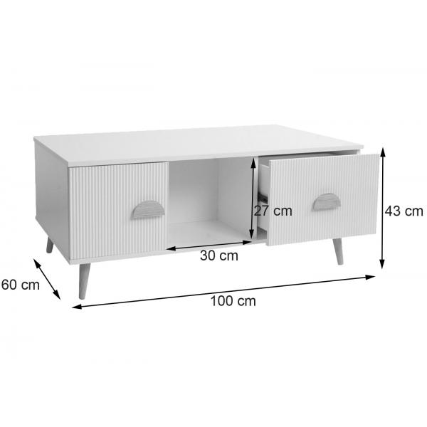 Couchtisch HWC-N89, Beistelltisch Sofatisch, Schubladen Tren Fcher 3D-Design Melamin Holz, 43x100x60cm ~ wei