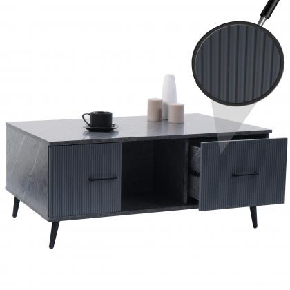 Couchtisch HWC-N89, Beistelltisch Sofatisch, Schubladen Tren Fcher Melamin Holz, 43x100x60cm ~ Marmor-Optik grau