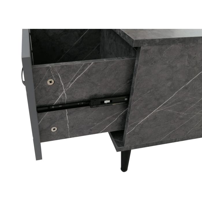 Couchtisch HWC-N89, Sofatisch, Schubladen Tren Fcher Fischgrtenmuster Melamin Holz, 42x103x60cm ~ Marmor-Optik grau