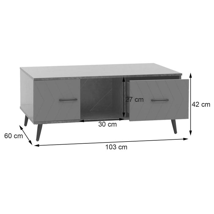 Couchtisch HWC-N89, Sofatisch, Schubladen Tren Fcher Fischgrtenmuster Melamin Holz, 42x103x60cm ~ Marmor-Optik grau