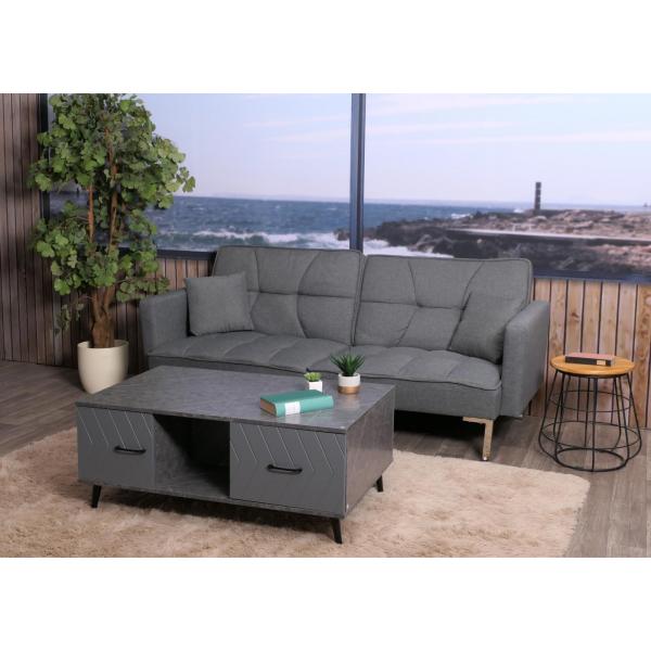 Couchtisch HWC-N89, Sofatisch, Schubladen Tren Fcher Fischgrtenmuster Melamin Holz, 42x103x60cm ~ Marmor-Optik grau