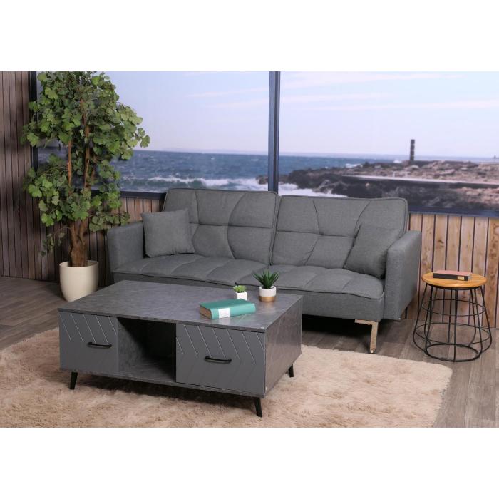 Couchtisch HWC-N89, Sofatisch, Schubladen Tren Fcher Fischgrtenmuster Melamin Holz, 42x103x60cm ~ Marmor-Optik grau