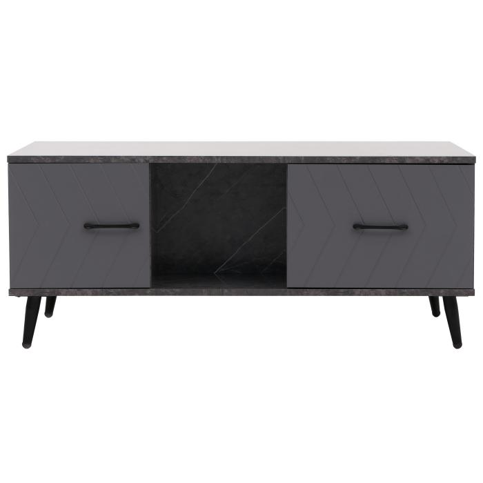Couchtisch HWC-N89, Sofatisch, Schubladen Tren Fcher Fischgrtenmuster Melamin Holz, 42x103x60cm ~ Marmor-Optik grau