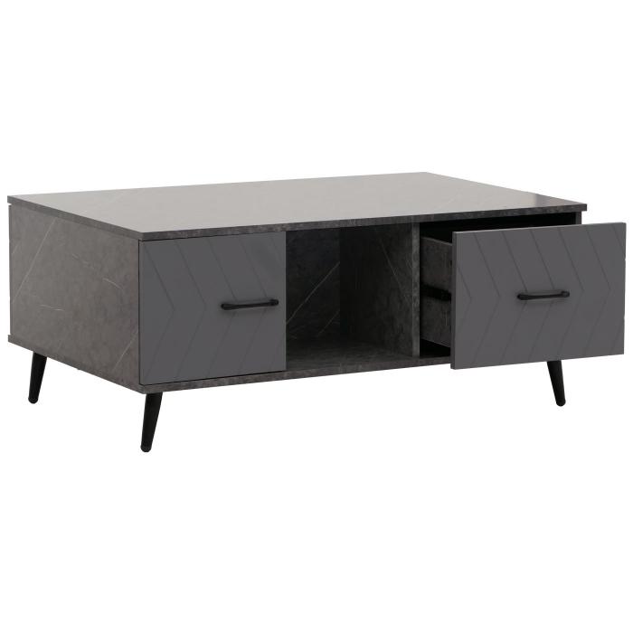 Couchtisch HWC-N89, Sofatisch, Schubladen Tren Fcher Fischgrtenmuster Melamin Holz, 42x103x60cm ~ Marmor-Optik grau