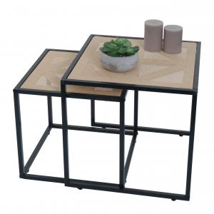 2er-Set Beistelltisch HWC-N88, Kaffeetisch Wohnzimmertisch Loungetisch, Geflecht Rattan-Optik