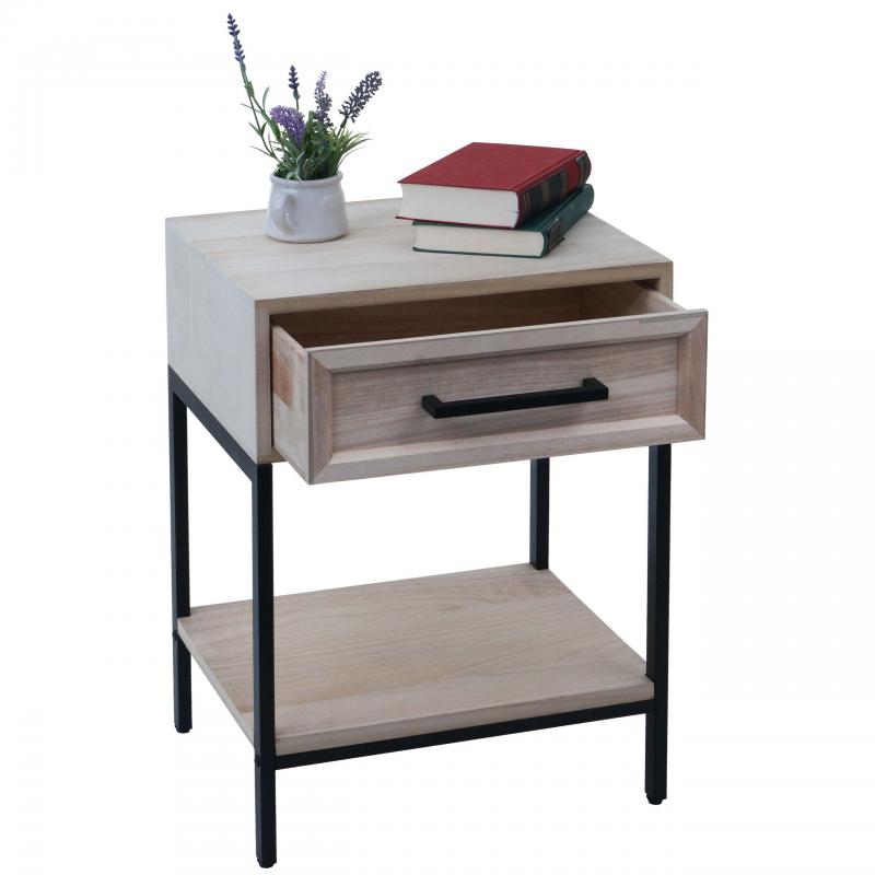 Nachttisch HWC-N91, Kommode Beistelltisch Nachtschrank Schrank, Schublade Shabby-Look Paulownia Holz 59x43x36cm ~ natur