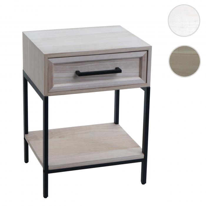 Nachttisch HWC-N91, Kommode Beistelltisch Nachtschrank Schrank, Schublade Shabby-Look Paulownia Holz 59x43x36cm ~ natur