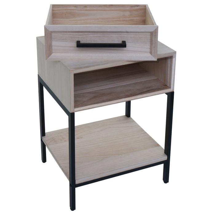 Nachttisch HWC-N91, Kommode Beistelltisch Nachtschrank Schrank, Schublade Shabby-Look Paulownia Holz 59x43x36cm ~ natur